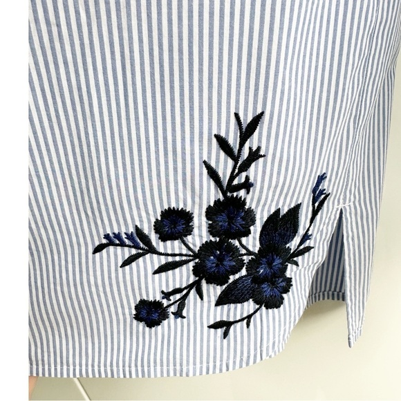 J. Jill Embroidered Button Down Shirt Blue White Stripe Size Medium Costal Work - Picture 3 of 8